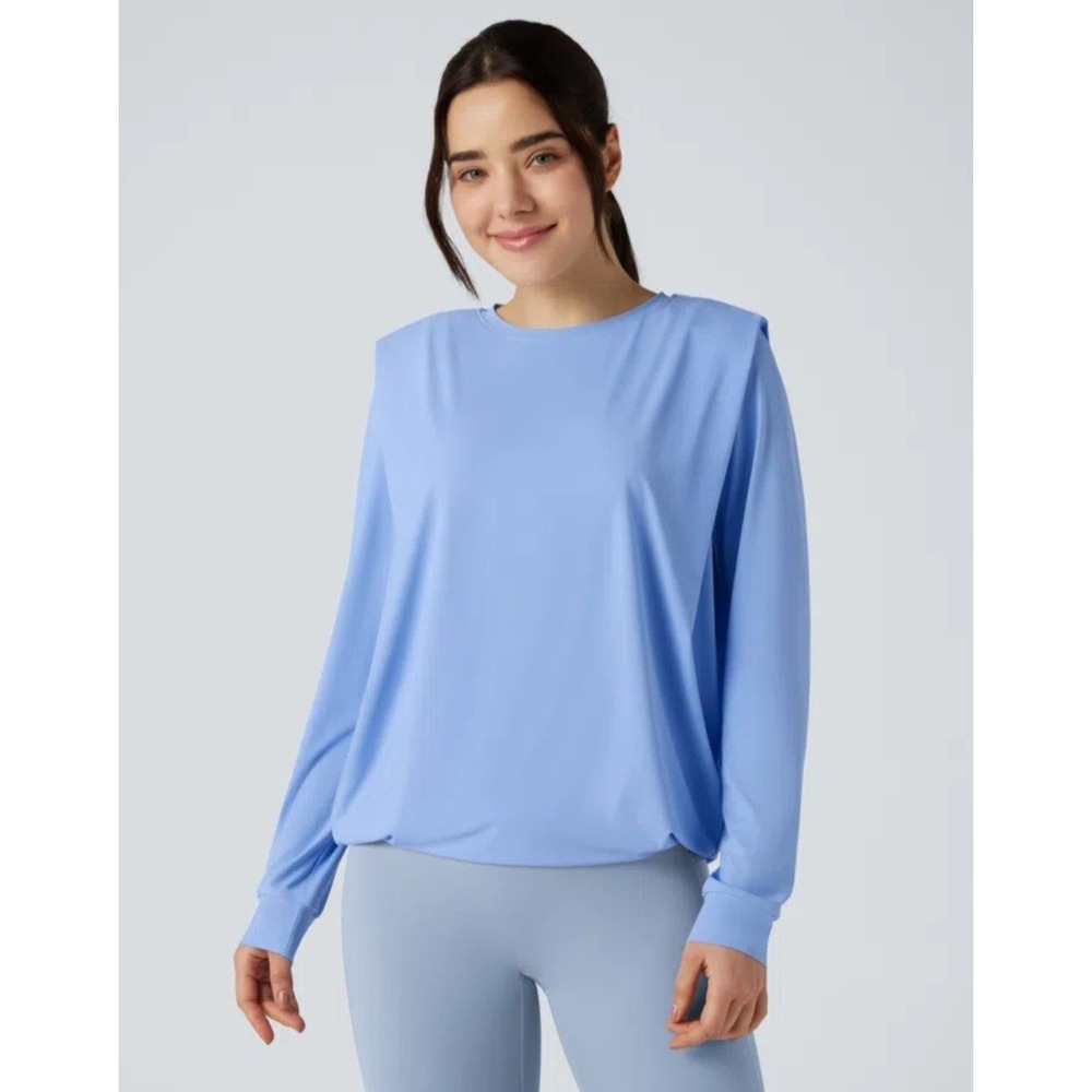 Halara Round Neck Long Sleeve Ruched Yogo Sports Top Womens Large UPF50+ New